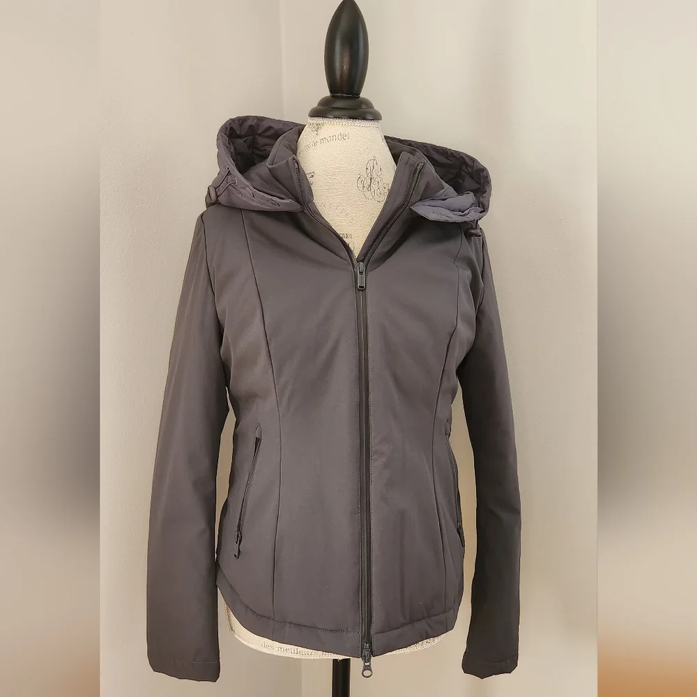 BOMBOOGIE women winter puffer grey hooded jacket size M - Picture 5 of 9